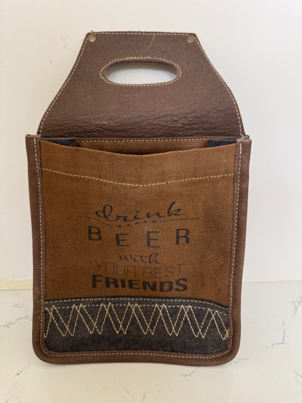 Myra bag Brown Canvas & Leather Beer Tote - Drink Beer with Your Best Friends